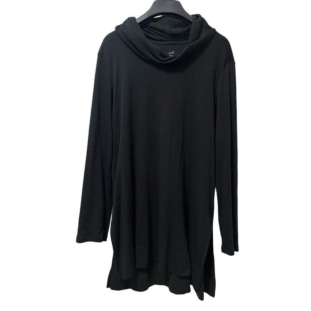 J Jill Womens Pima Cotton Cowl Neck Tunic Top Size L Black Lagenlook Capsule